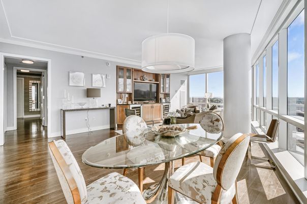 Dining room, Interior, Pendant Lights, Wood Texture Flooring