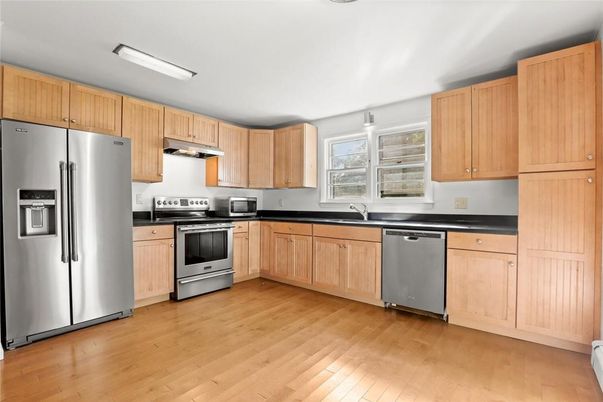 Interior, Kitchen, Stainless Steel Appliances, Wood Texture Flooring