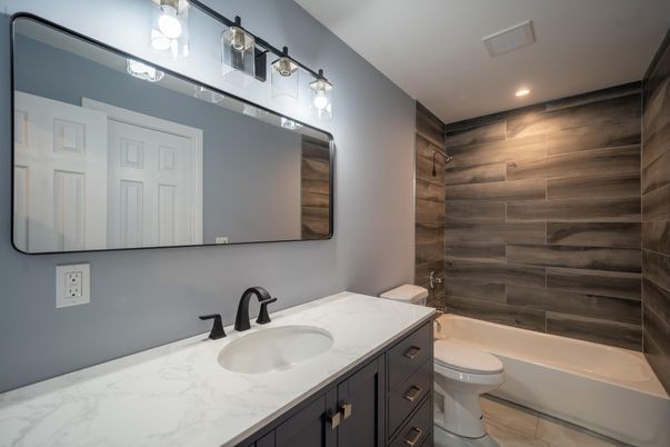 Bathroom, Dual Sink Vanities, Interior, Recessed Lighting, Wooden Walls