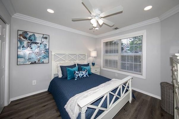 Bedroom, Interior, Recessed Lighting, Wood Texture Flooring