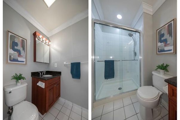 Bathroom, Glass Shower, Interior, Recessed Lighting