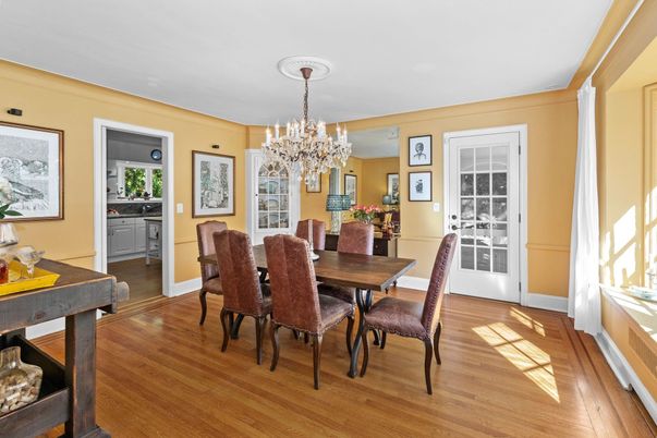 Chandelier, Dining room, Interior, Wood Texture Flooring