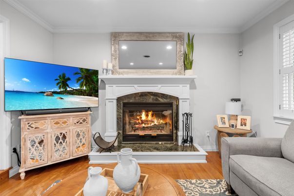 Fireplace, Interior, Recessed Lighting, Wood Texture Flooring