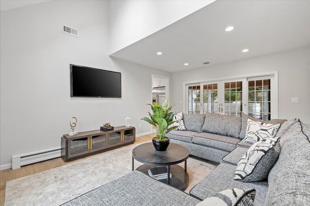 Interior, Living room, Recessed Lighting, Wood Texture Flooring