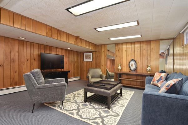 Interior, Living room, Recessed Lighting, Wooden Walls