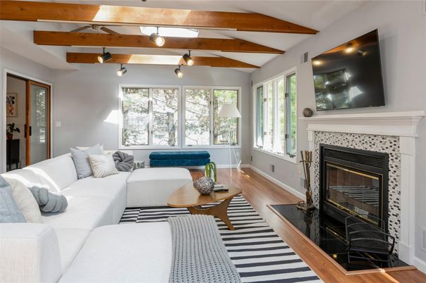 Fireplace, Interior, Living room, Wooden Beams, Wood Texture Flooring