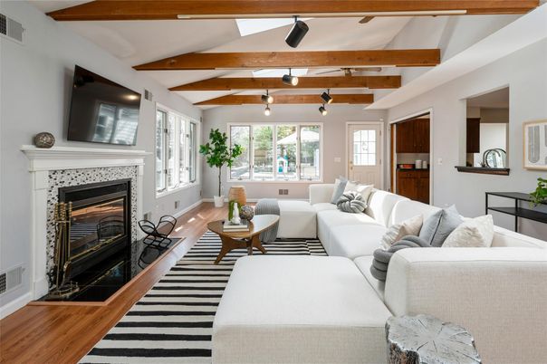 Fireplace, Interior, Living room, Wooden Beams, Wood Texture Flooring