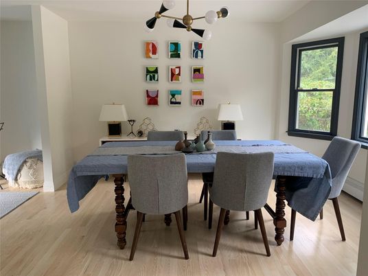 Dining room, Interior, Pendant Lights, Wood Texture Flooring