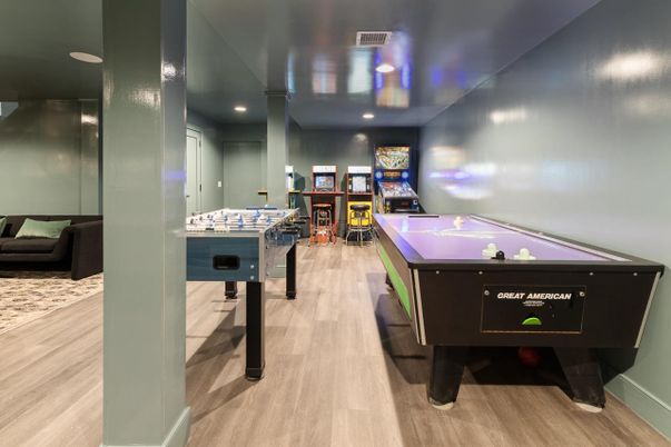 Game Room, Interior, Recessed Lighting, Wood Texture Flooring