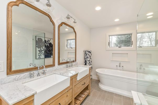 Bathroom, Dual Sink Vanities, Free Standing Baths, Glass Shower, Interior, Recessed Lighting