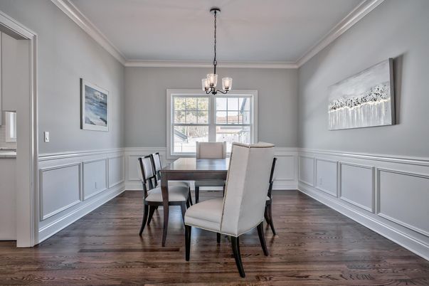 Dining room, Interior, Pendant Lights, Wood Texture Flooring