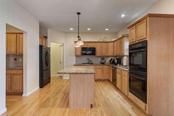 Interior, Kitchen, Pendant Lights, Recessed Lighting, Wood Texture Flooring