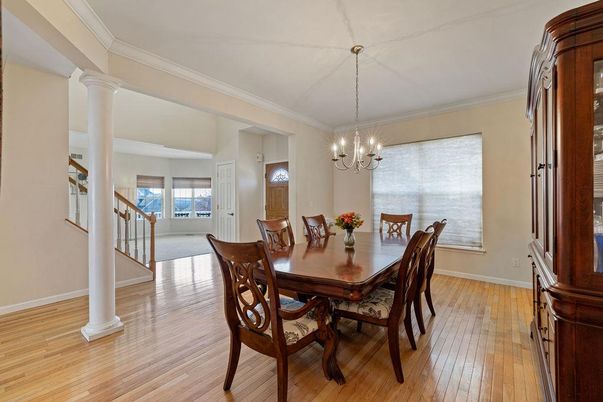 Chandelier, Dining room, Interior, Wood Texture Flooring