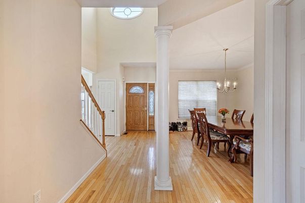 Chandelier, Dining room, Interior, Wood Texture Flooring