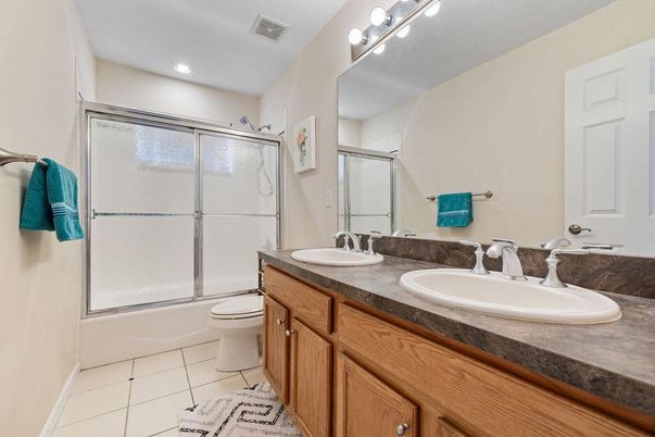 Bathroom, Dual Sink Vanities, Glass Shower, Interior, Recessed Lighting