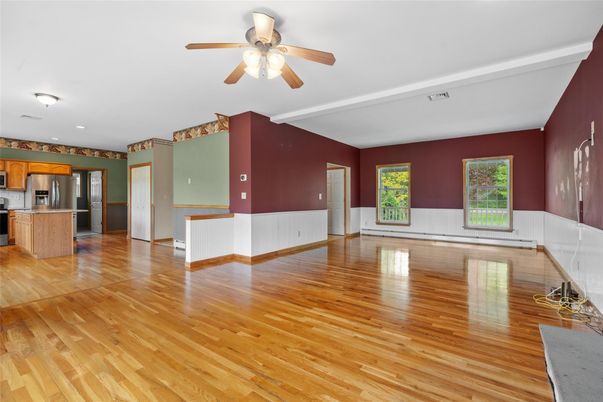 Empty room, Interior, Kitchen, Stainless Steel Appliances, Wood Texture Flooring