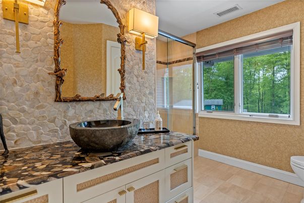Bathroom, Glass Shower, Interior, Stone Walls