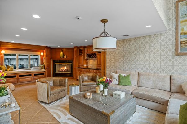 Fireplace, Interior, Living room, Recessed Lighting, Wooden Walls