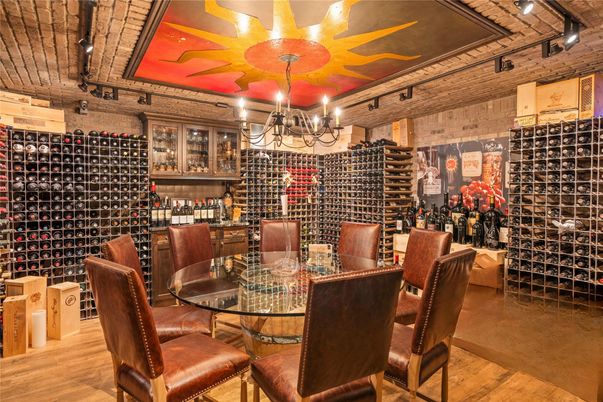 Chandelier, Dining room, Interior, Wine Storage, Wood Texture Flooring