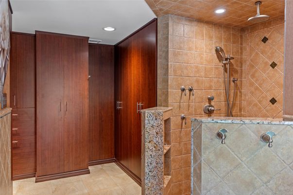 Bathroom, Interior, Recessed Lighting, Wooden Walls