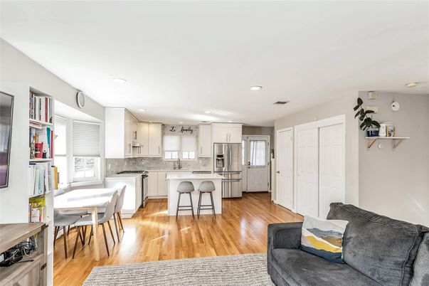 Dining room, Interior, Kitchen, Recessed Lighting, Stainless Steel Appliances, Wood Texture Flooring