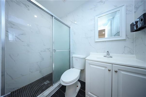 Bathroom, Glass Shower, Interior, Marble Walls, Recessed Lighting