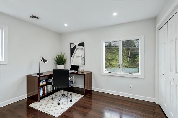 Home Office, Interior, Recessed Lighting, Wood Texture Flooring