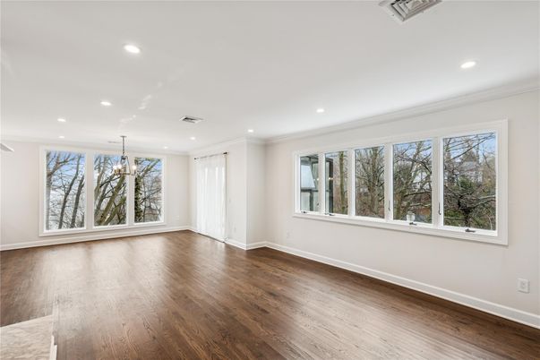 Empty room, Interior, Pendant Lights, Recessed Lighting, Wood Texture Flooring