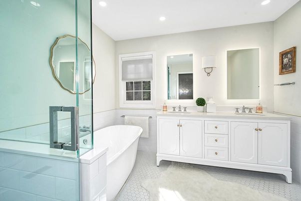 Bathroom, Dual Sink Vanities, Free Standing Baths, Interior, Recessed Lighting
