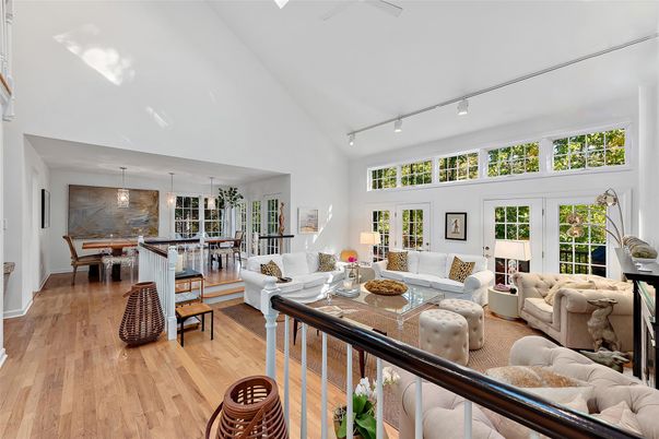 Dining room, Interior, Living room, Pendant Lights, Wood Texture Flooring