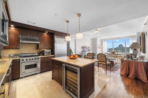 Dining room, Interior, Kitchen, Pendant Lights, Stainless Steel Appliances, Wood Texture Flooring