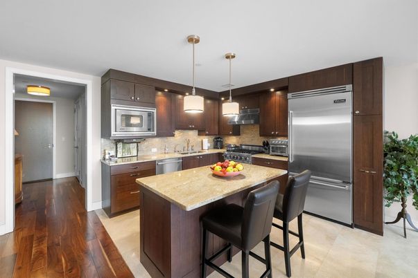 Interior, Kitchen, Pendant Lights, Stainless Steel Appliances, Wood Texture Flooring