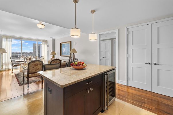 Dining room, Interior, Kitchen, Pendant Lights, Wood Texture Flooring