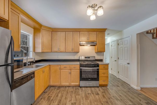 Interior, Kitchen, Stainless Steel Appliances, Wood Texture Flooring
