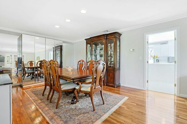 Dining room, Interior, Recessed Lighting, Wood Texture Flooring
