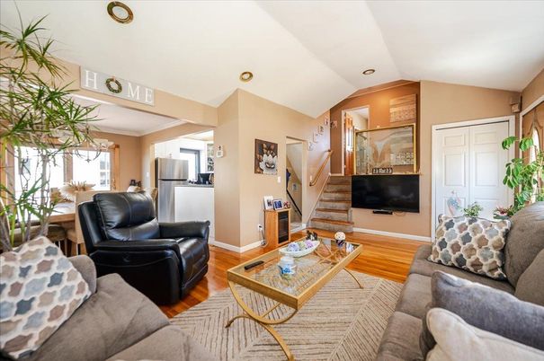 Interior, Kitchen, Living room, Recessed Lighting, Stainless Steel Appliances, Wood Texture Flooring