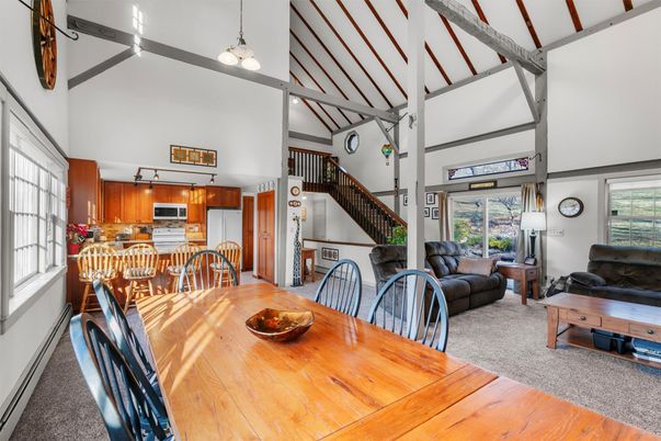 Dining room, Interior, Kitchen, Living room, Pendant Lights, Wood Texture Flooring