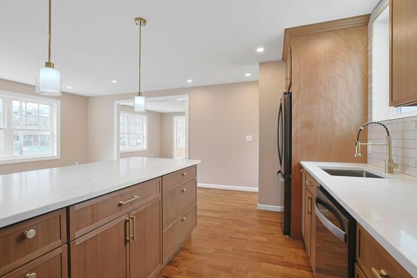 Interior, Kitchen, Pendant Lights, Recessed Lighting, Wood Texture Flooring