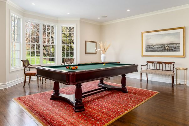 Billiard Table, Game Room, Interior, Recessed Lighting, Wood Texture Flooring