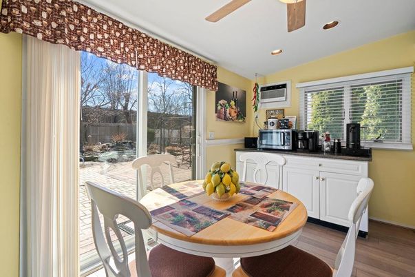 Dining room, Interior, Recessed Lighting, Wood Texture Flooring