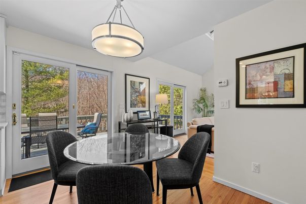 Dining room, Interior, Pendant Lights, Wood Texture Flooring