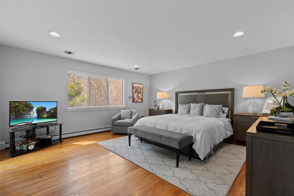 Bedroom, Interior, Recessed Lighting, Wood Texture Flooring