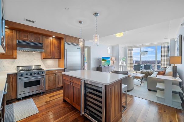 Interior, Kitchen, Living room, Pendant Lights, Recessed Lighting, Stainless Steel Appliances, Wood Texture Flooring