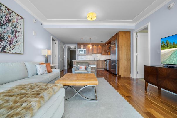 Interior, Kitchen, Living room, Pendant Lights, Stainless Steel Appliances, Wood Texture Flooring