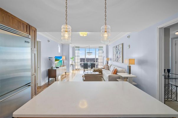 Interior, Kitchen, Living room, Pendant Lights, Stainless Steel Appliances, Wood Texture Flooring