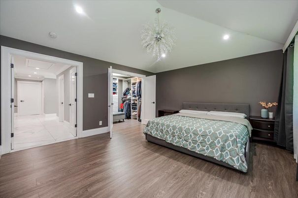 Bedroom, Interior, Marble, Recessed Lighting, Wood Texture Flooring