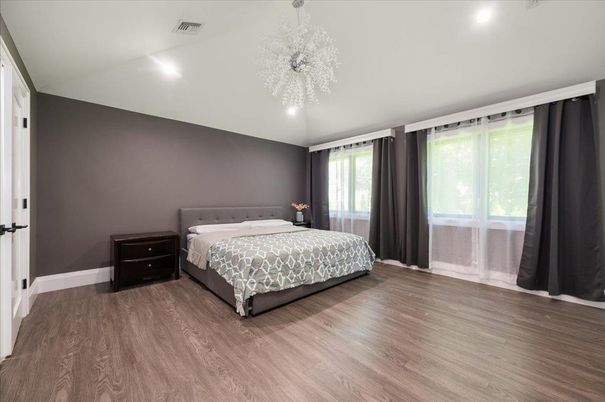 Bedroom, Interior, Recessed Lighting, Wood Texture Flooring