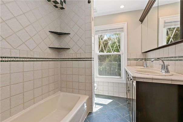 Bathroom, Interior, Recessed Lighting, Tile Countertops