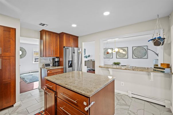 Interior, Kitchen, Marble, Recessed Lighting, Stainless Steel Appliances