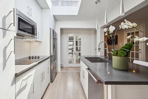 Interior, Kitchen, Pendant Lights, Stainless Steel Appliances, Wood Texture Flooring